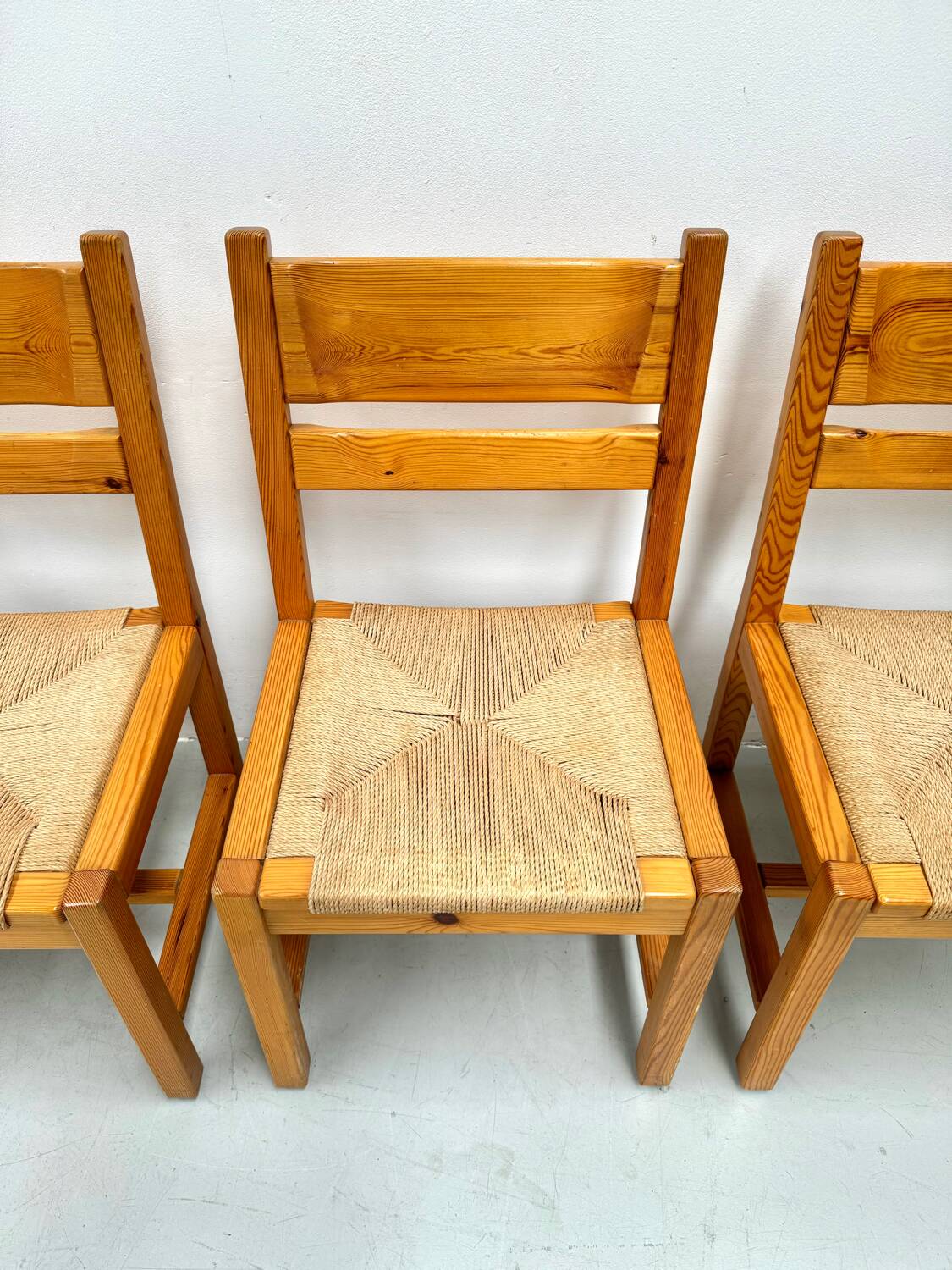 Ensemble de 6 chaises danoises vintage en pin avec cordon en papier par Tage Poulsen pour GM Møbler.