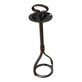 Cendrier sur pied en fer et cuir par Jean-Pierre Ryckaert, années 50