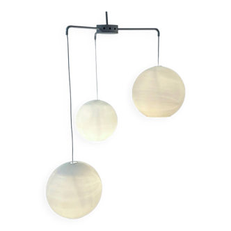 Lampe suspendu du milieu du siècle avec trois grands globes en verre opale par philips, années 1960