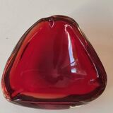 Ashtray/empty pocket in Murano/Italy blown Art glass. Color ruby red/amber