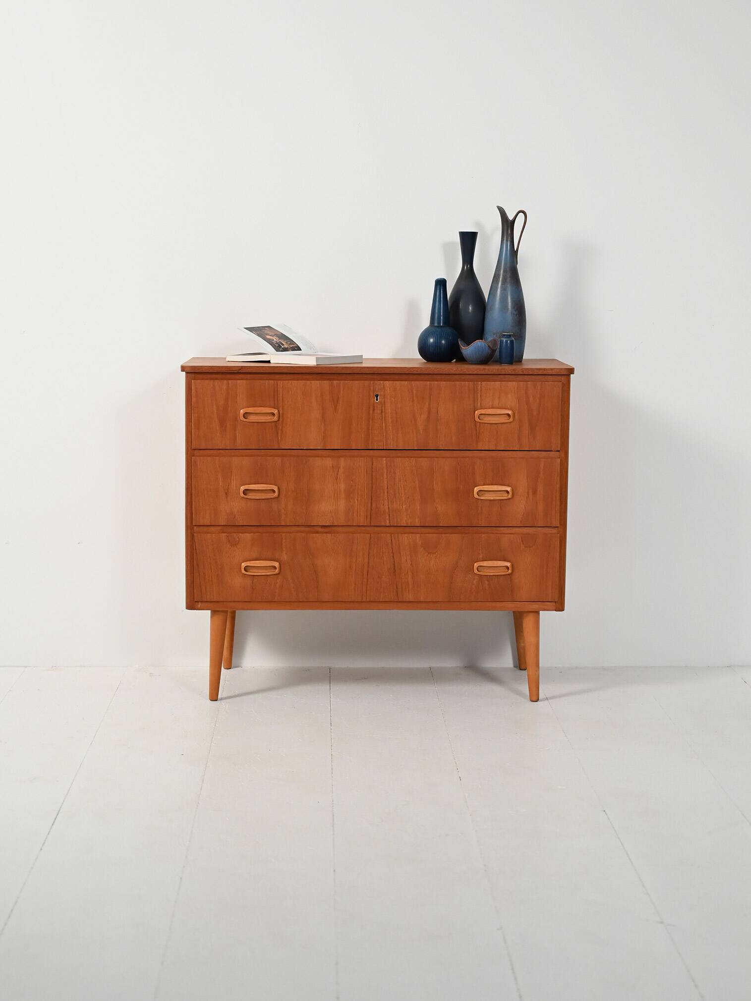 Scandinavian teak chest of drawers with oak details