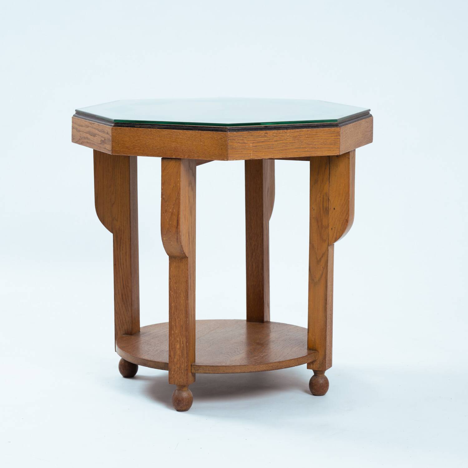 Dutch Art Deco octagonal sidetable in oak and ebony, 1920s