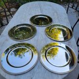 5 assiettes de présentation en métal argenté
