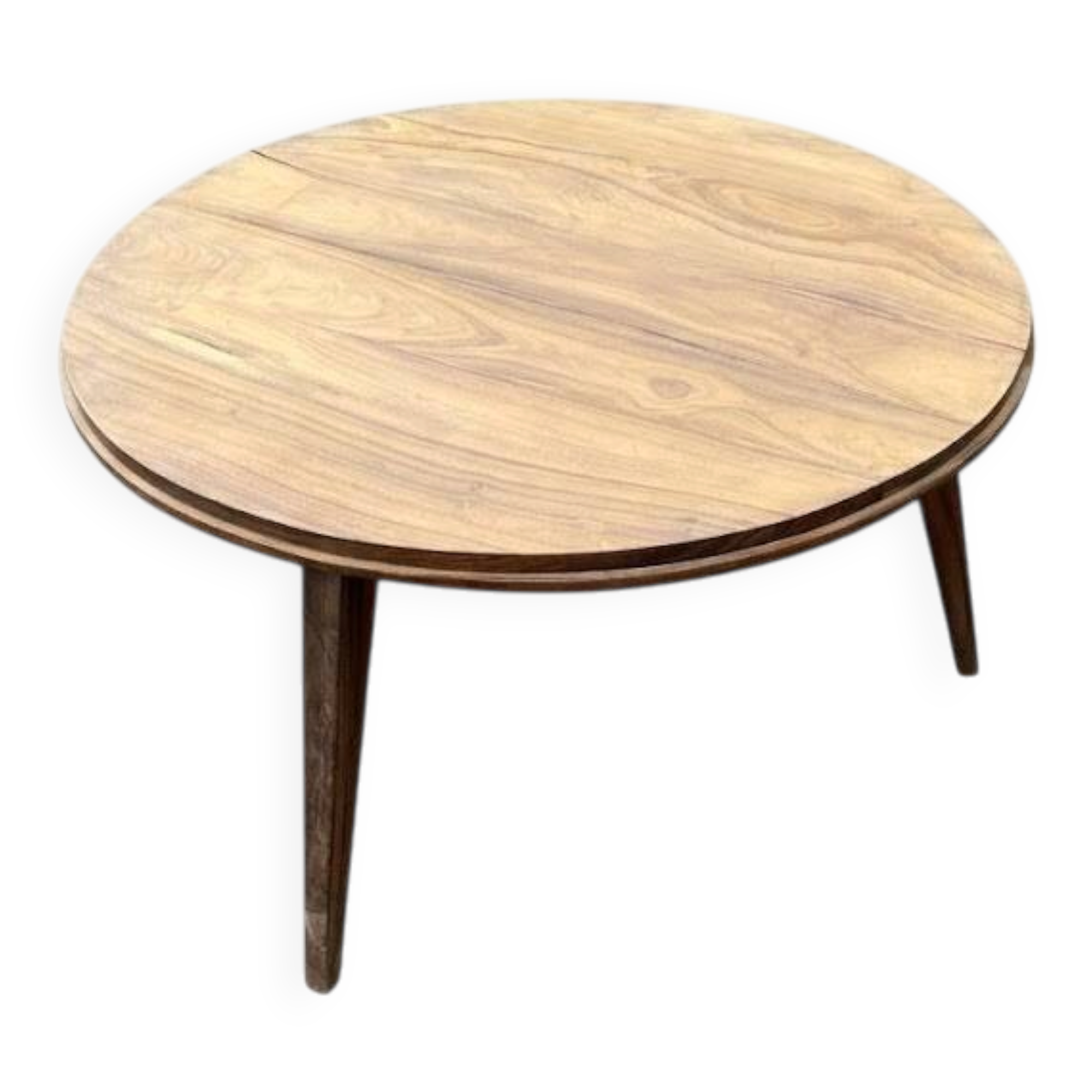 Vintage walnut wood round table — Scandinavian style from the 50s/60s.