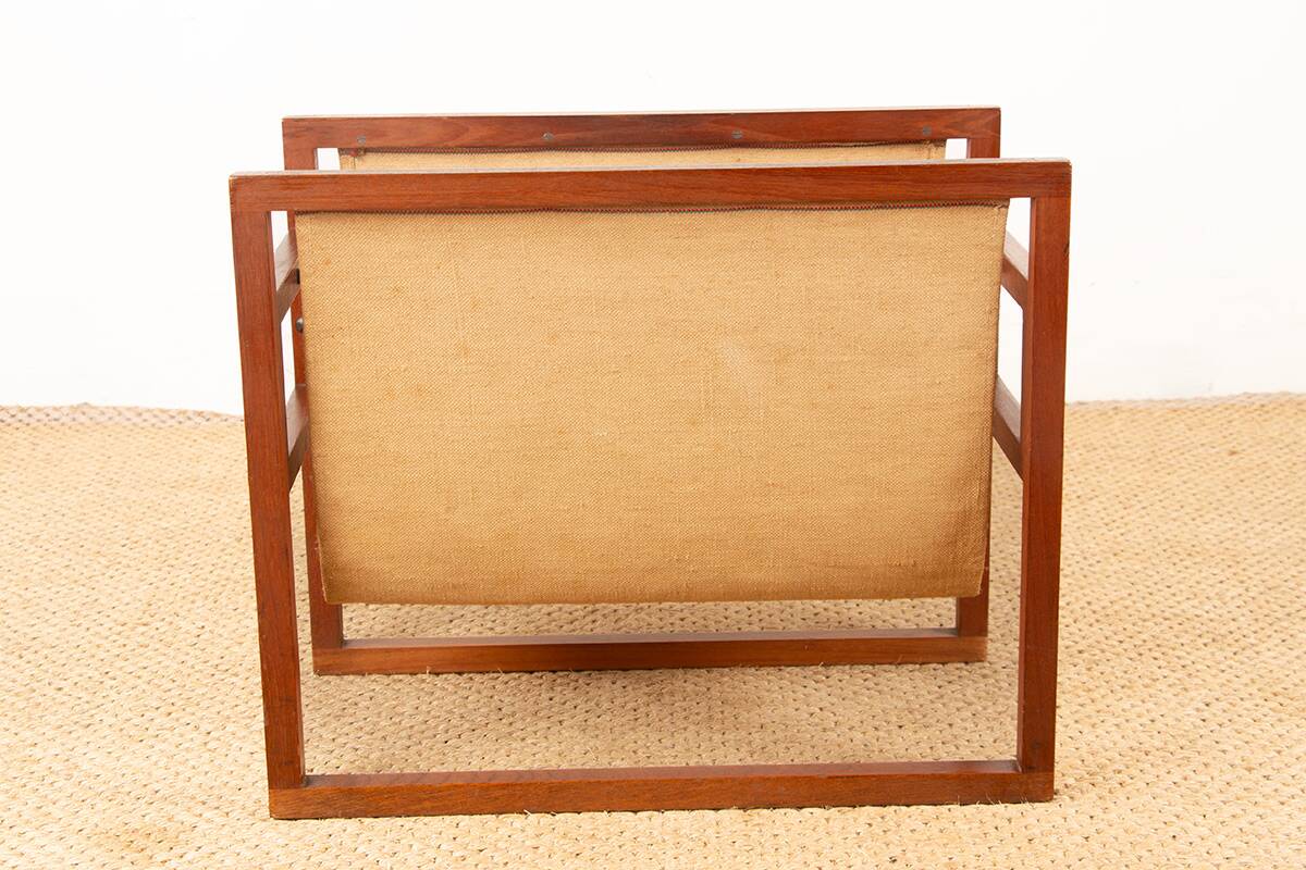 Danish magazine rack in teak and linen by Henning Wind-Hansen for Sika Møbler