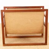 Danish magazine rack in teak and linen by Henning Wind-Hansen for Sika Møbler