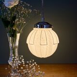 Vintage art deco globe pendant light in white and silver Clichy glass