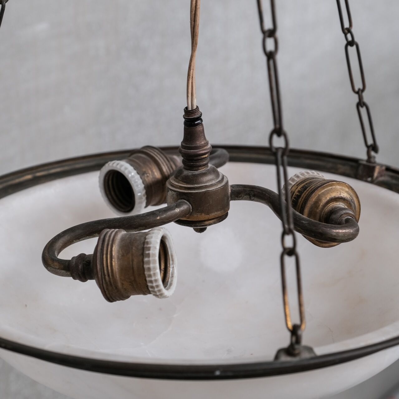 Brass and alabaster french antique plafonnier