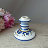 Old Candlestick with Handle in Earthenware from Rouen Floral Decor