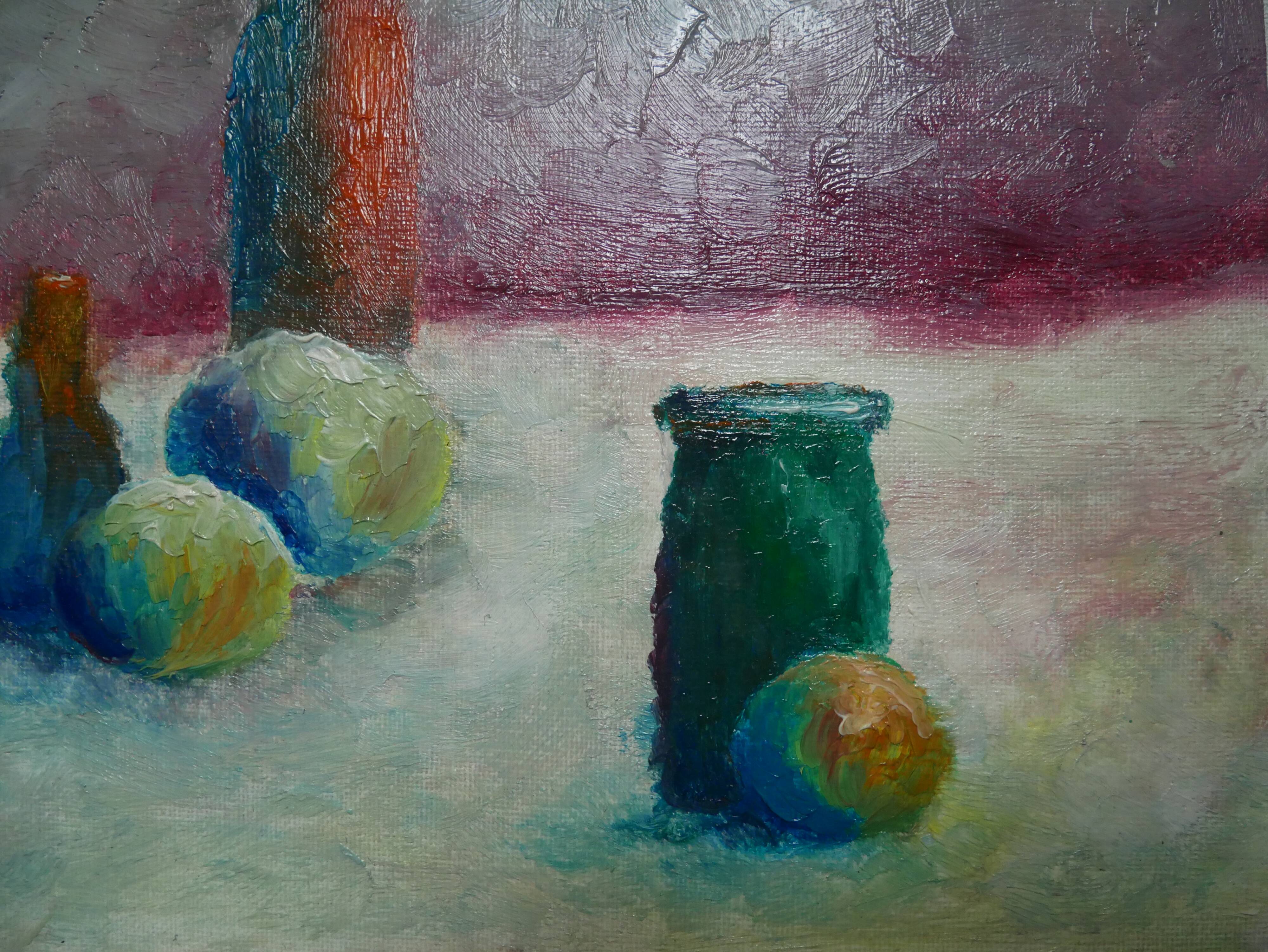 Framed painting, contemporary still life, oil on canvas board, country decoration