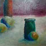 Framed painting, contemporary still life, oil on canvas board, country decoration