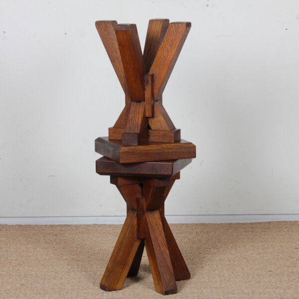 Pair of solid oak stools, French craftsmanship, 1960.