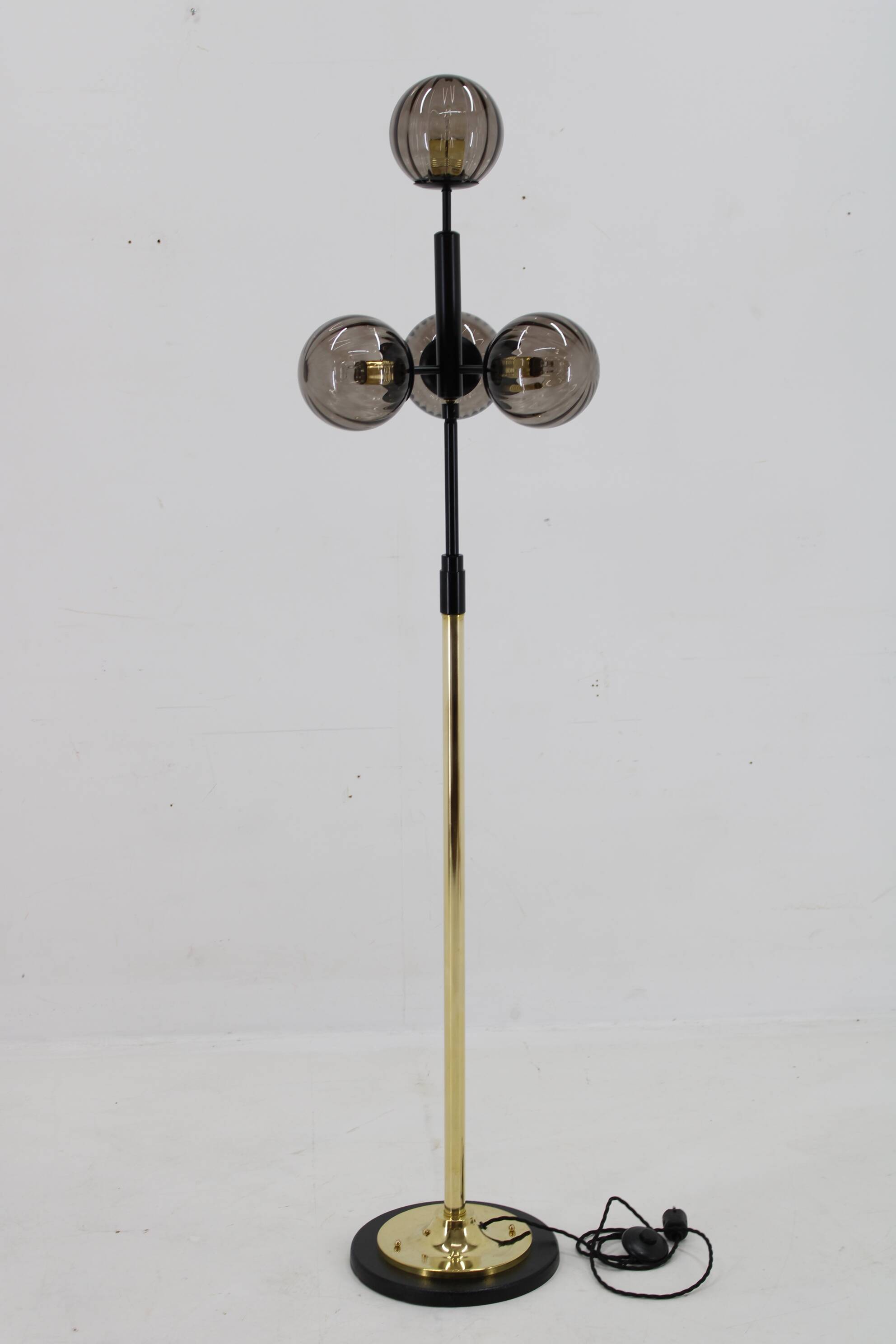 1980s Brass and Glass Floor Lamp, Restored