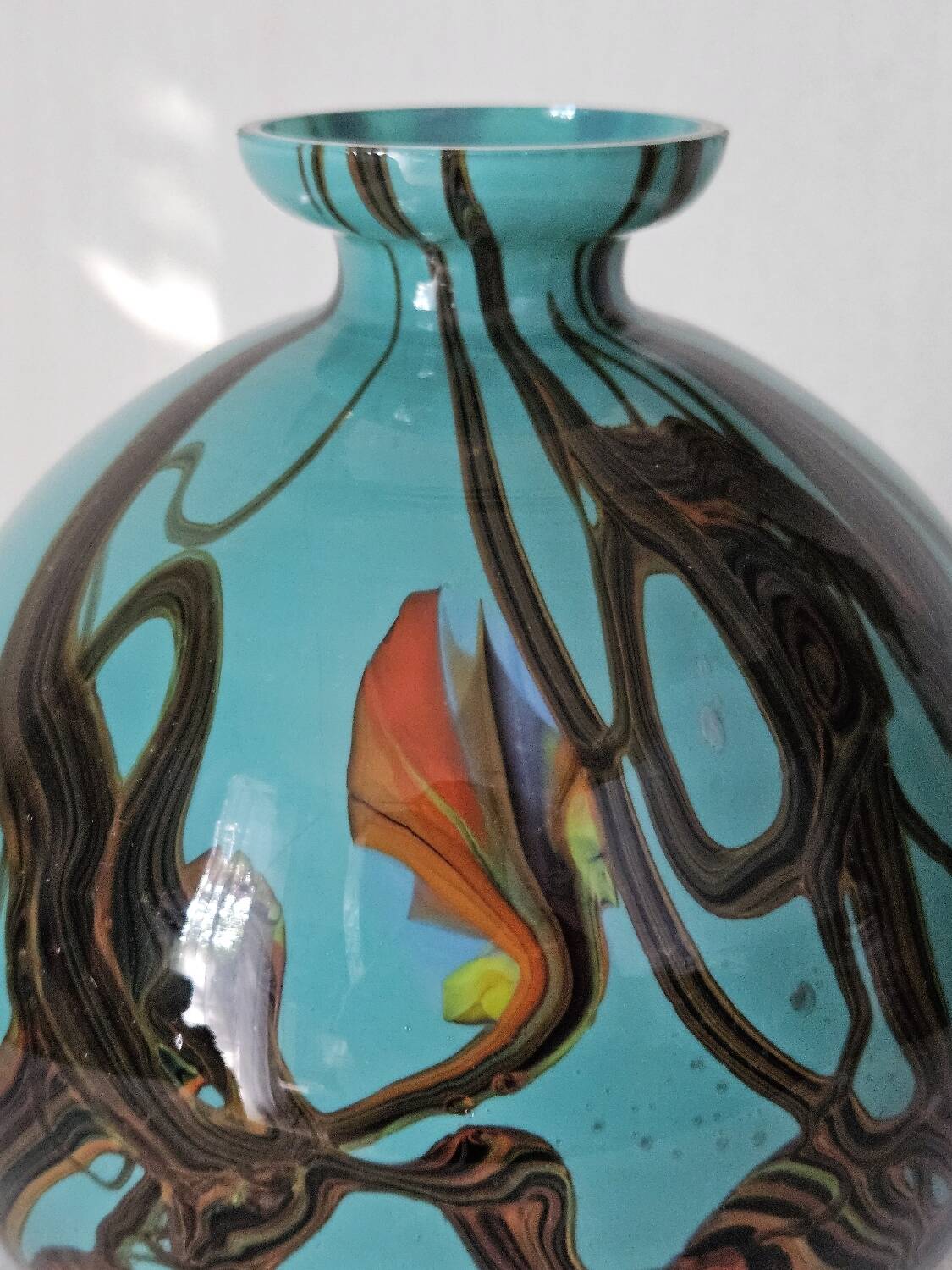 Vintage Czech multicoloured blown glass ball vase