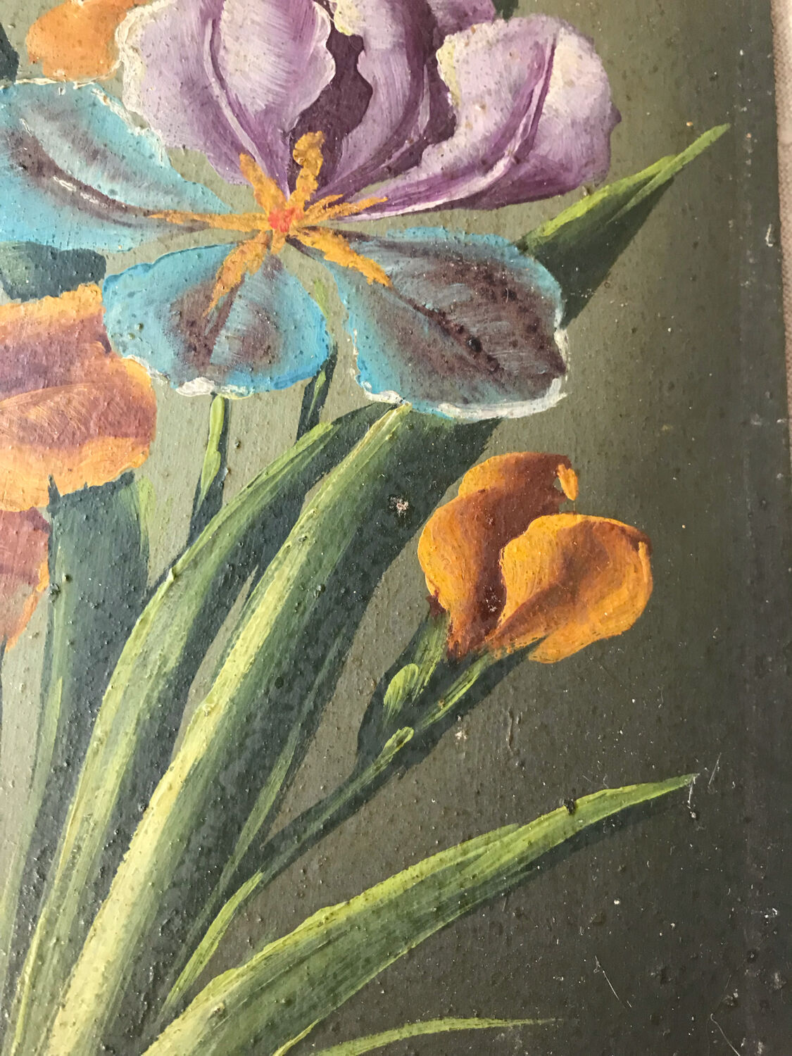 Oil on wood with irises