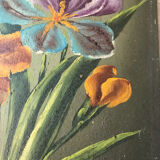 Oil on wood with irises