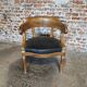 Antique Empire armchair in wood and black leather – gondola backrest