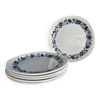 Set of 6 Sarreguemines Pyroblan flat plates - Porcelain with floral pattern