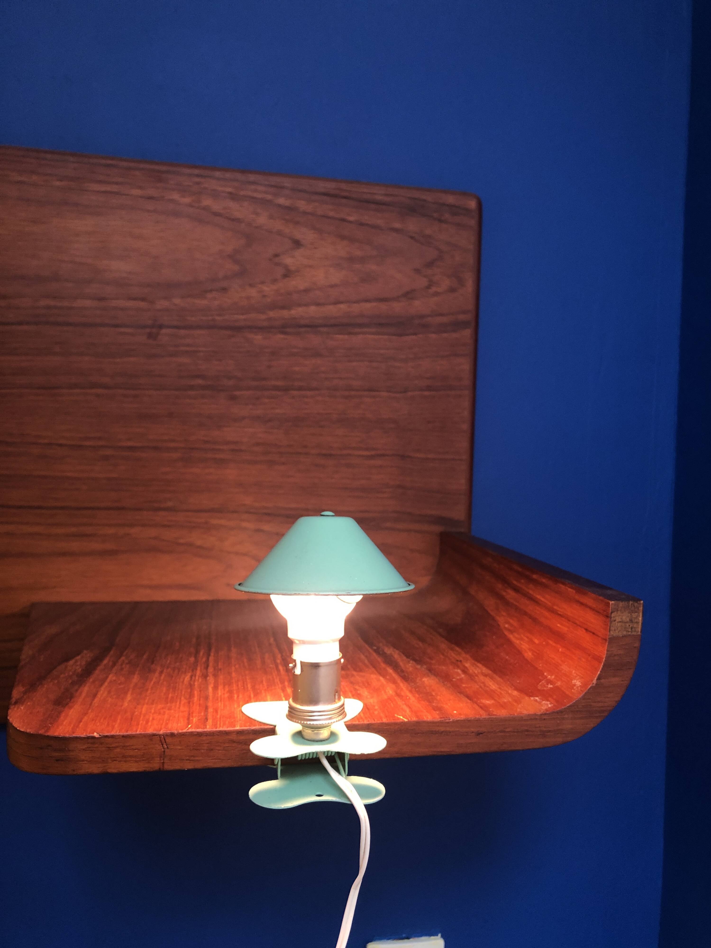 Vintage mint green mushroom clip/reader lamp, 1960s