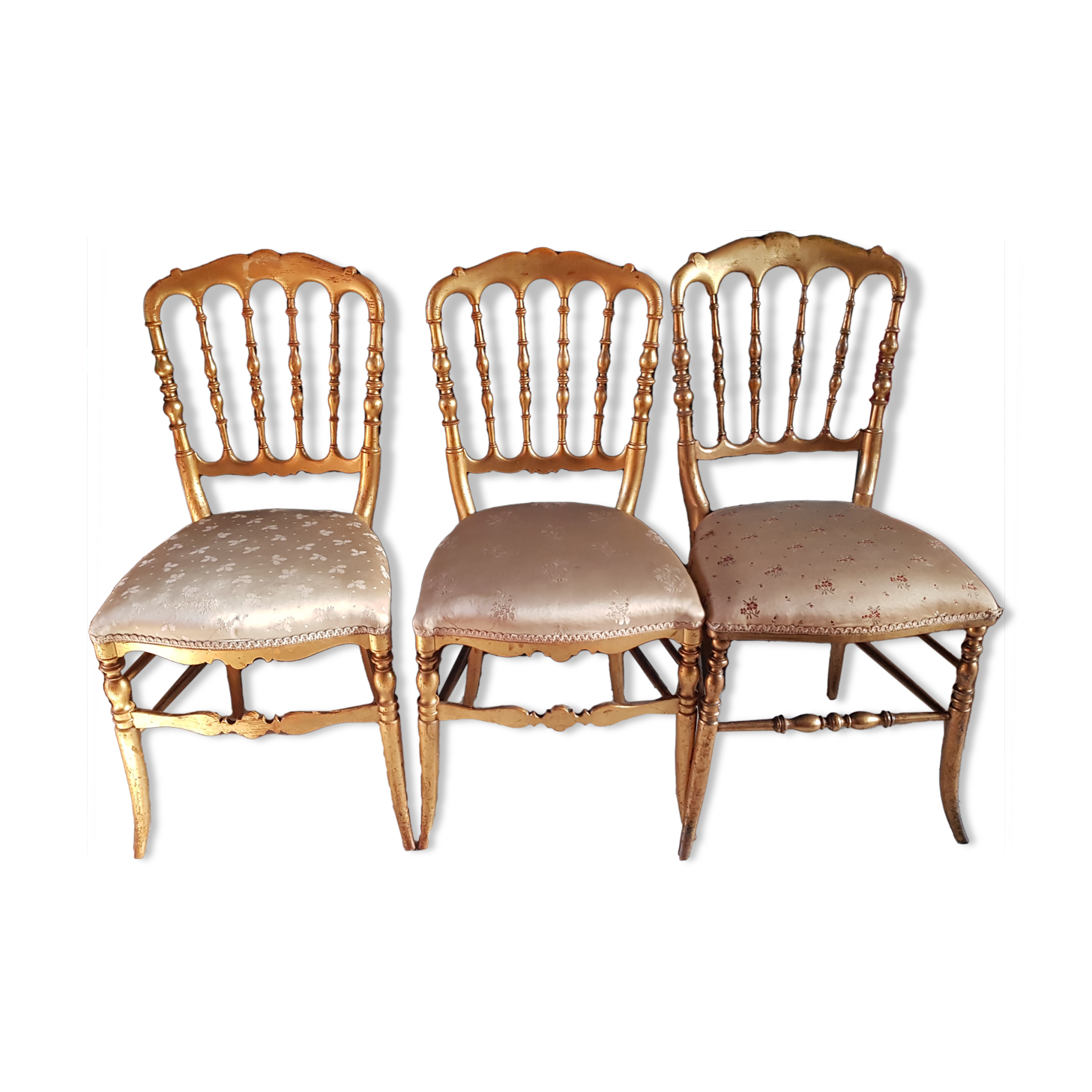 Set of 3 gilded chairs in Napoleon III style - Stamped Faubourg Saint Antoine
