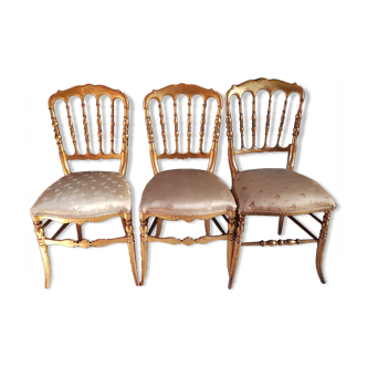 Set of 3 gilded chairs in Napoleon III style - Stamped Faubourg Saint Antoine