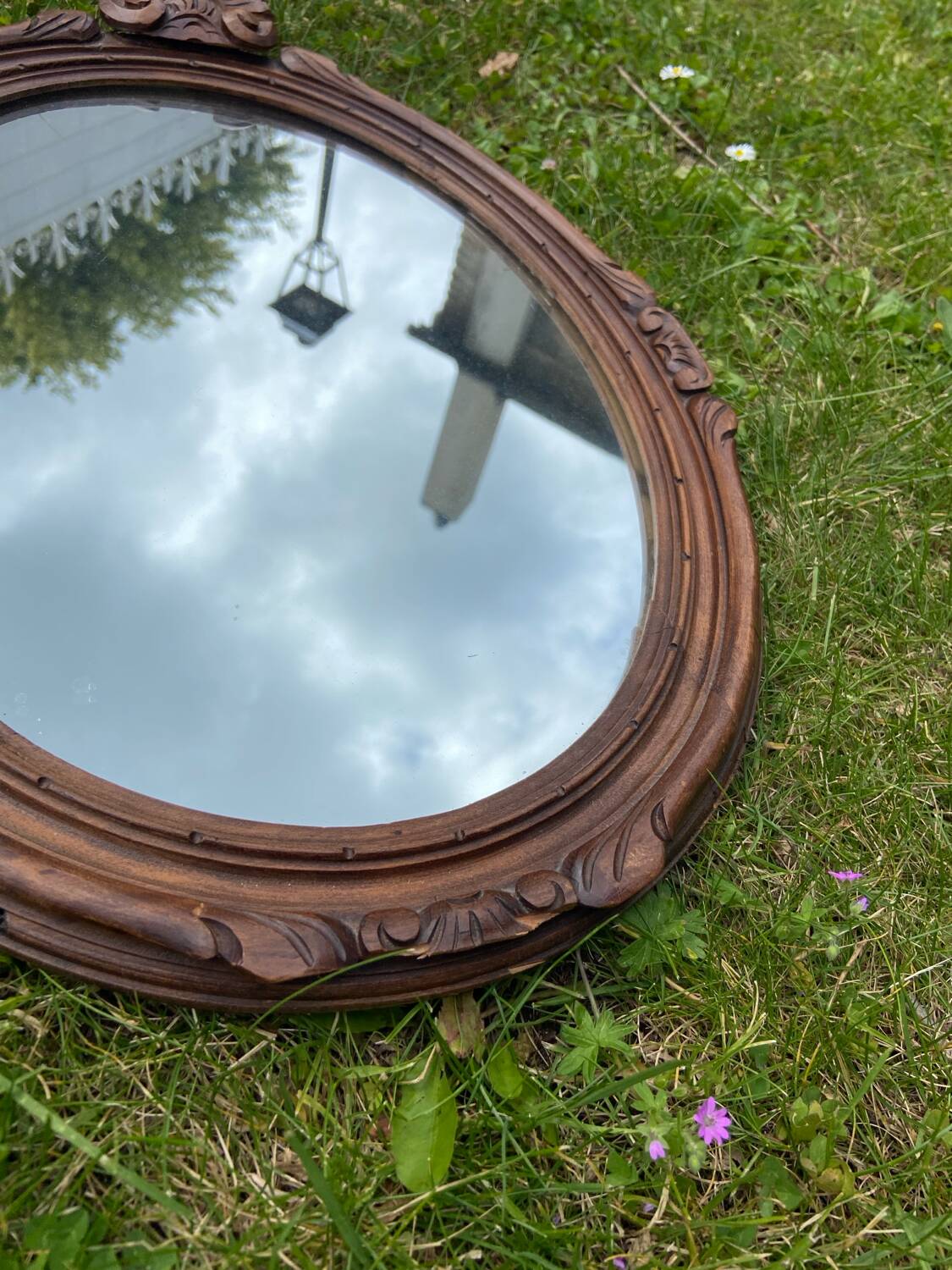 Old wood carved mirror 51 x 37