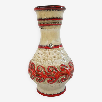 Vase en céramique beige rouge 1960 Fat Lava Era Mid Century Vintage Uberlacker