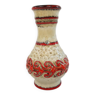 Red Beige Ceramic Vase 1960 Fat Lava Era Mid Century Vintage Uberlacker