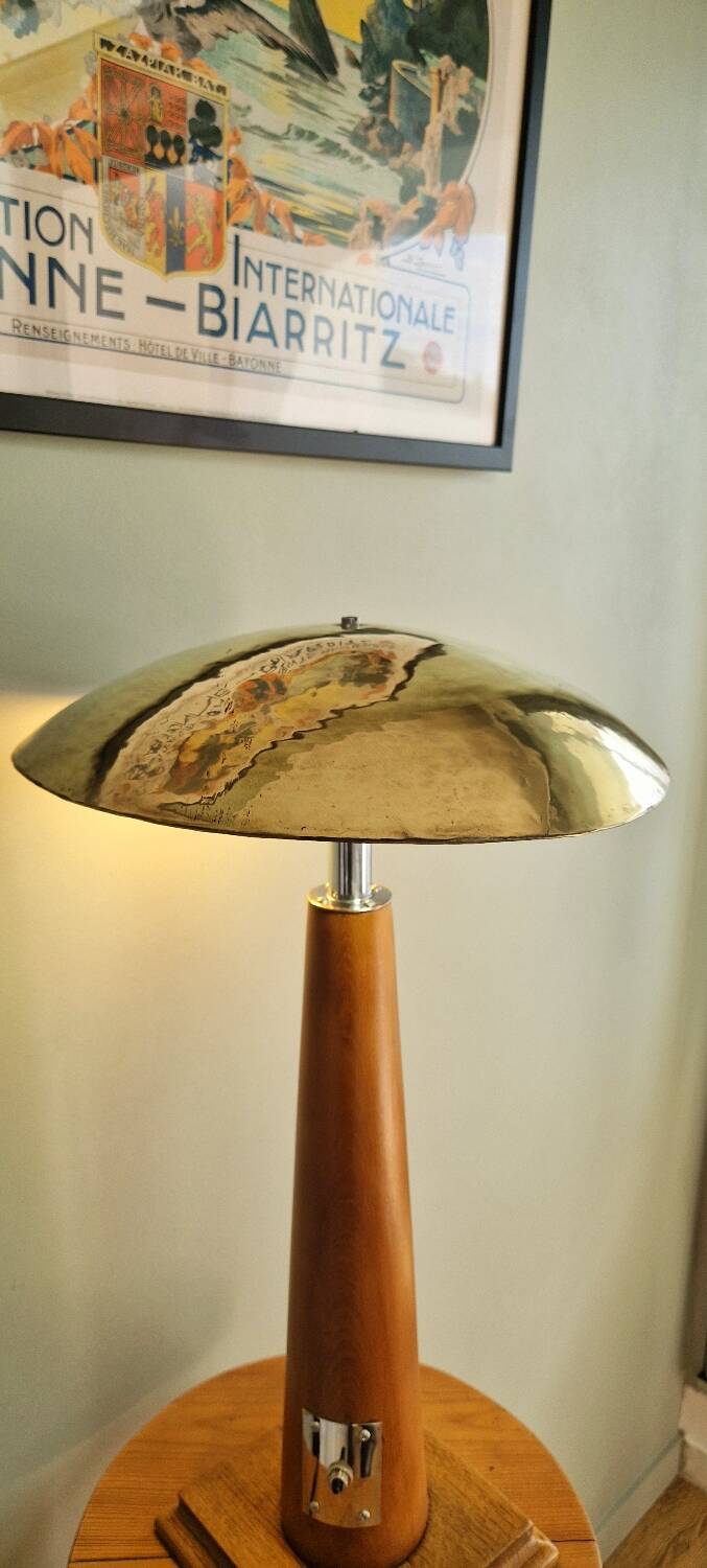 Large nautical lamp in wood and brass from the 80s