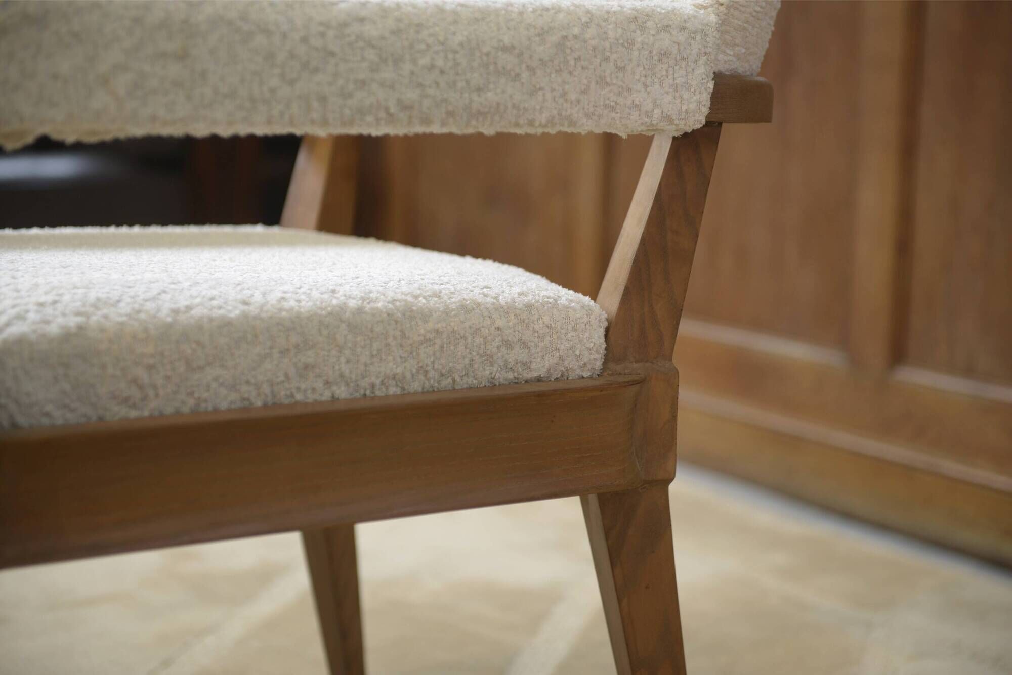 Art Deco modernist armchair in ash and cream boucle by Pierre Gouffé 1940s