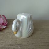 Iridescent White Ceramic Swan, Toothbrush Holder Swan, Bathroom Decoration Swan
