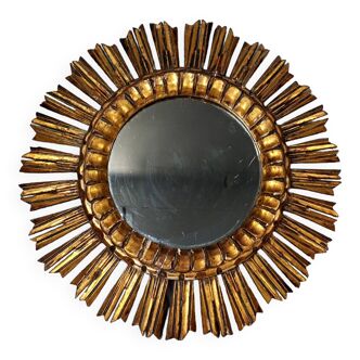 Miroir soleil 49 cm bois doré feuille d'or vintage 50s SB