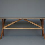 Rustic wooden Farmhouse X-frame Dining Table. 1940s
