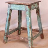 Old workshop stool in original blue patina Burmese teak