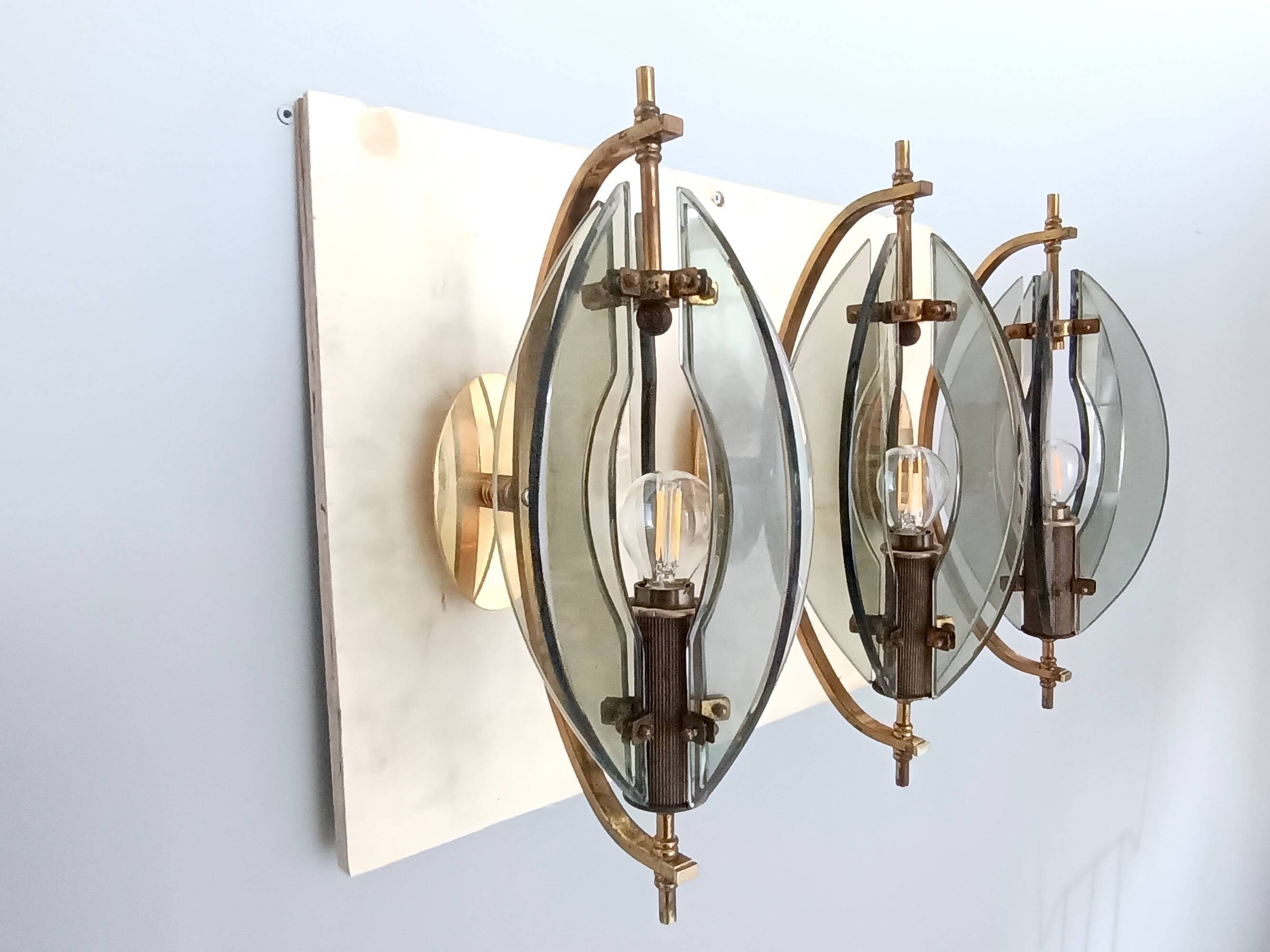 Smoked Glass and Brass Applique / Wall Light by Gino Paroldo