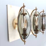 Smoked Glass and Brass Applique / Wall Light by Gino Paroldo