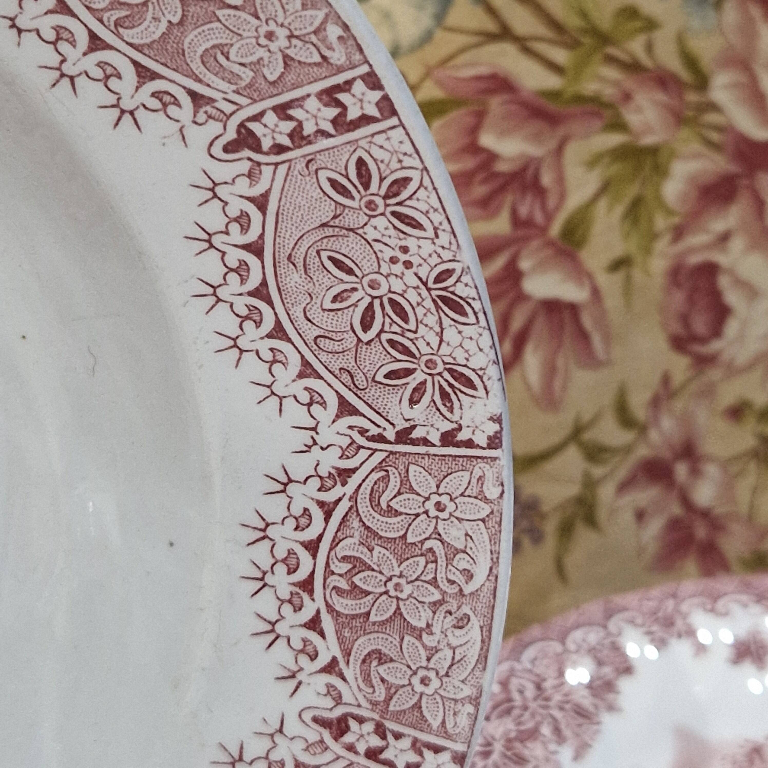 Large deep iron earth plate or small old round hollow dish Moulin des loups Dentelle model