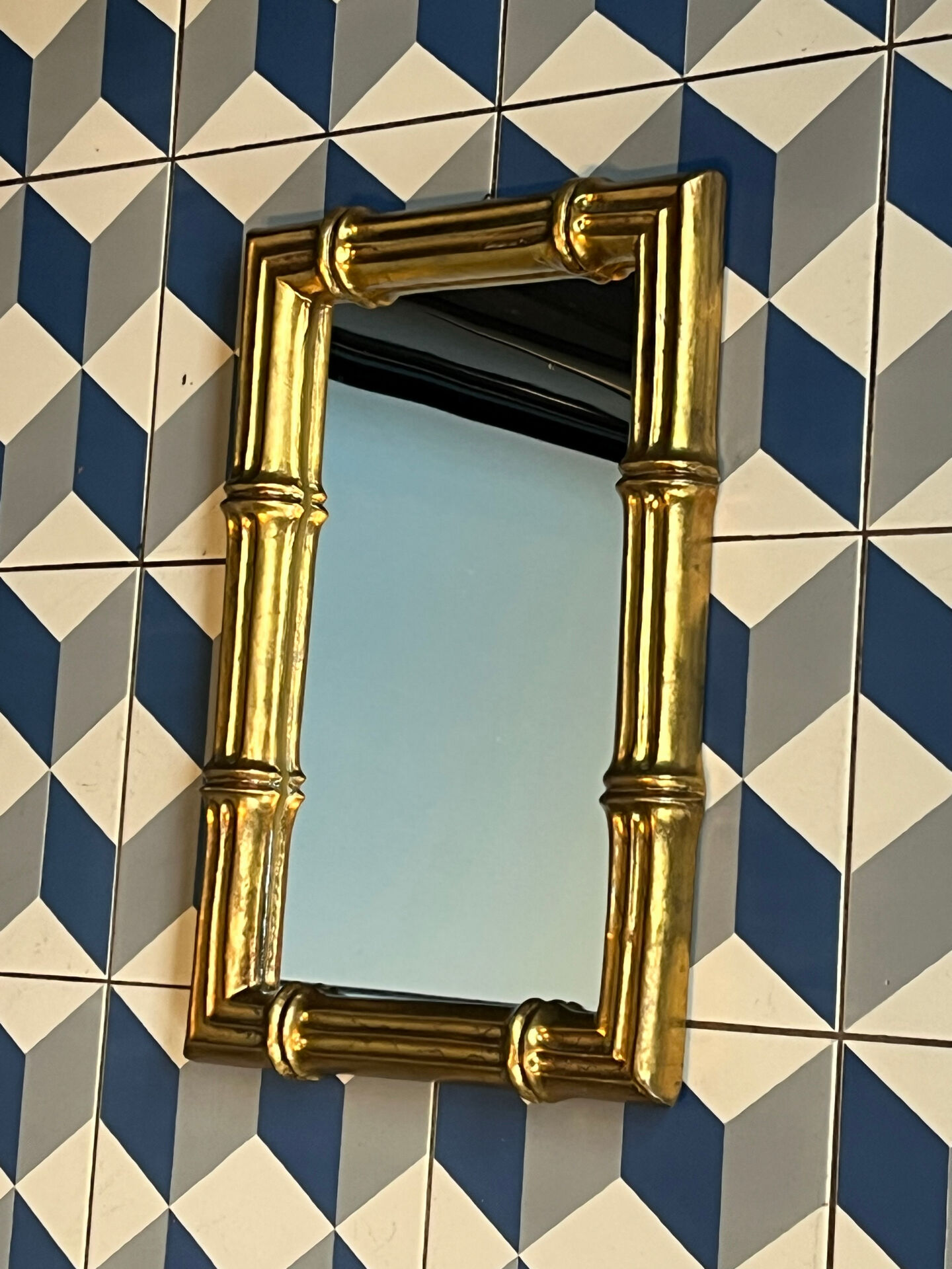 Miroir aspect bambou doré Italie 1970