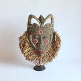 African mask with raffia and kaolin dots