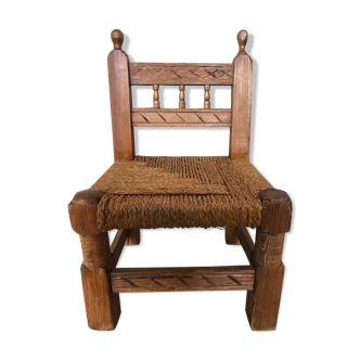 Solid wood children's chair and vintage rope seat