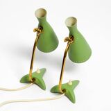 Pair of beautiful green Mid Century Modern Diabolo crow's foot table lamps