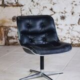 Black leather office chair by Charles Pollock for Knoll