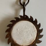 Brutalist sun mirror in beaten iron 1970 34cm