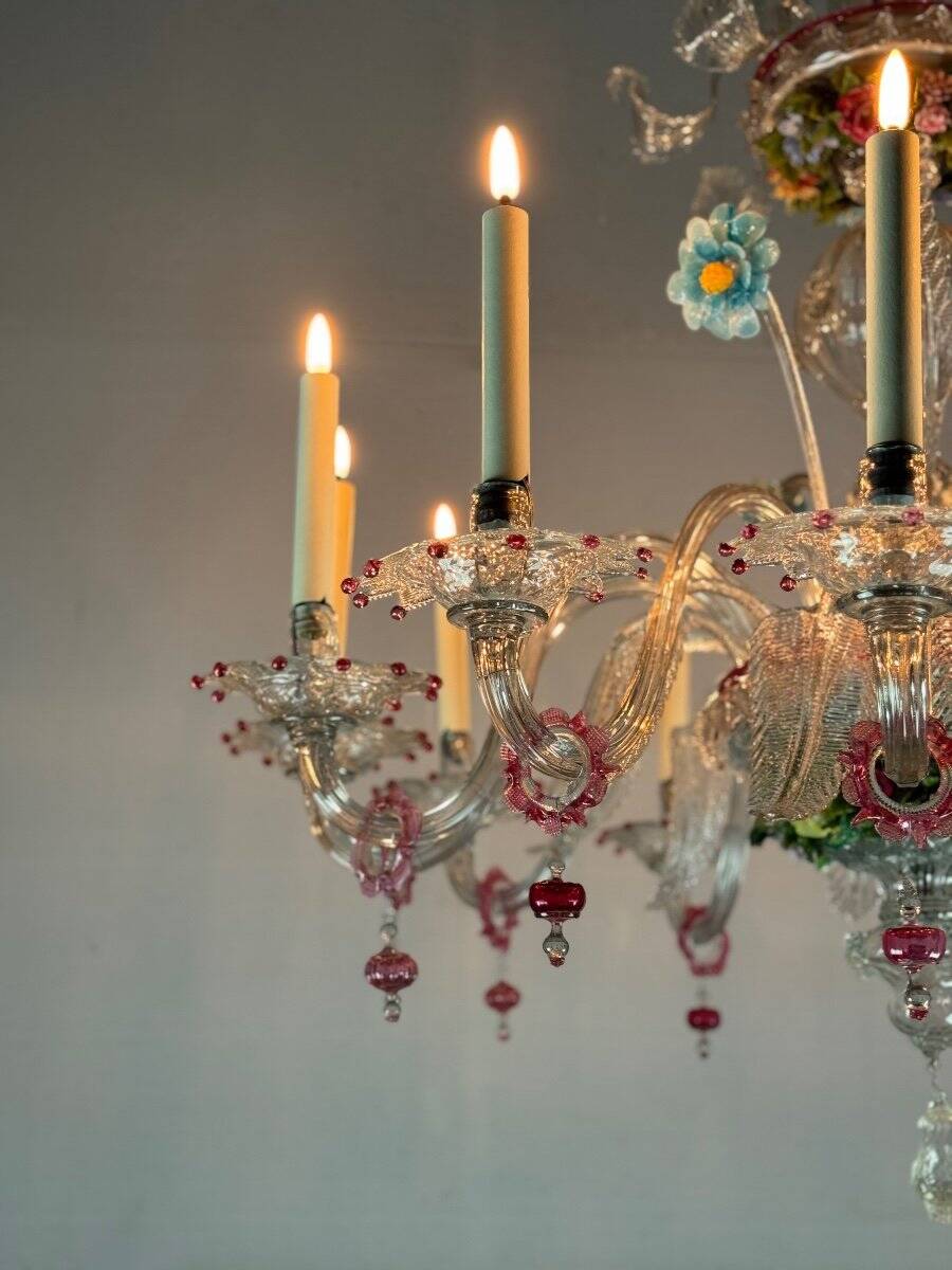 Two Tier Multicolor Murano Glass Venetian Chandelier