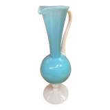 Ancien pichet aiguière opaline bleu & blanc vintage