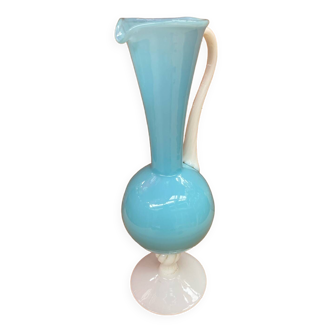 Antique blue & white opaline pitcher ewer vintage
