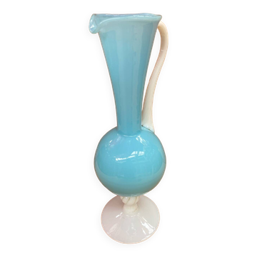 Antique blue & white opaline pitcher ewer vintage