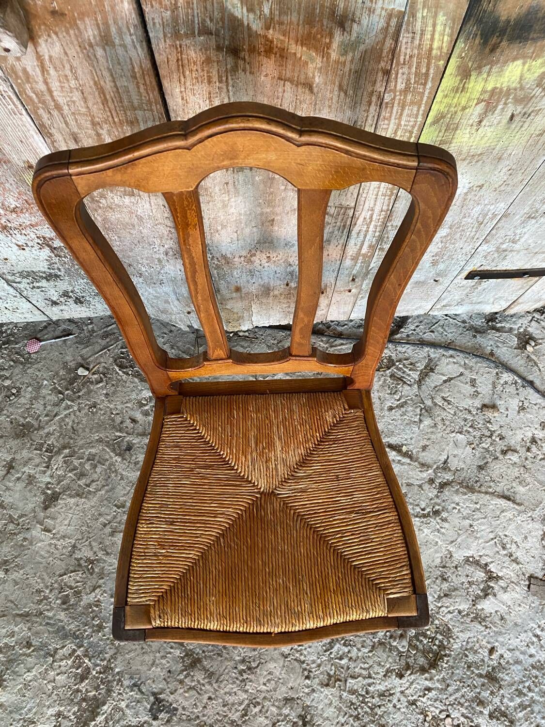 Antique Art Nouveau Chair Wood + Woven Straw Seat Vintage #D844