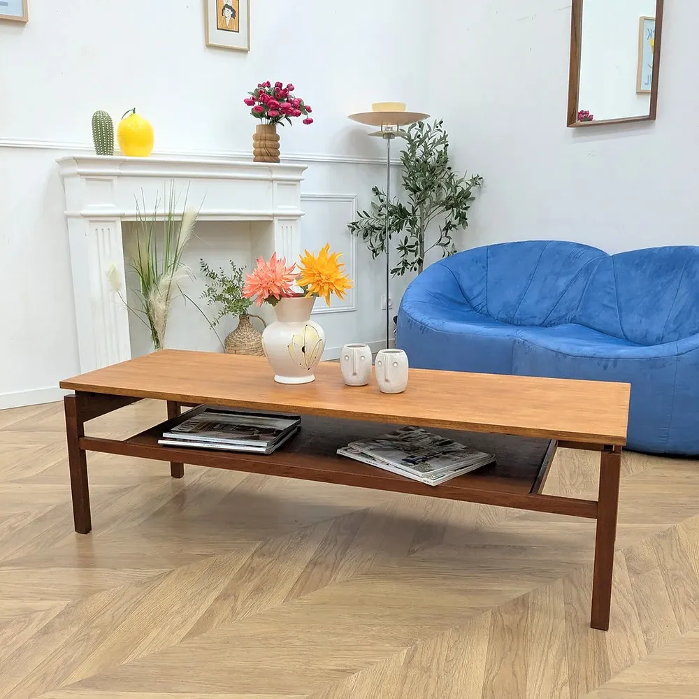Table basse scandinave teck double plateau