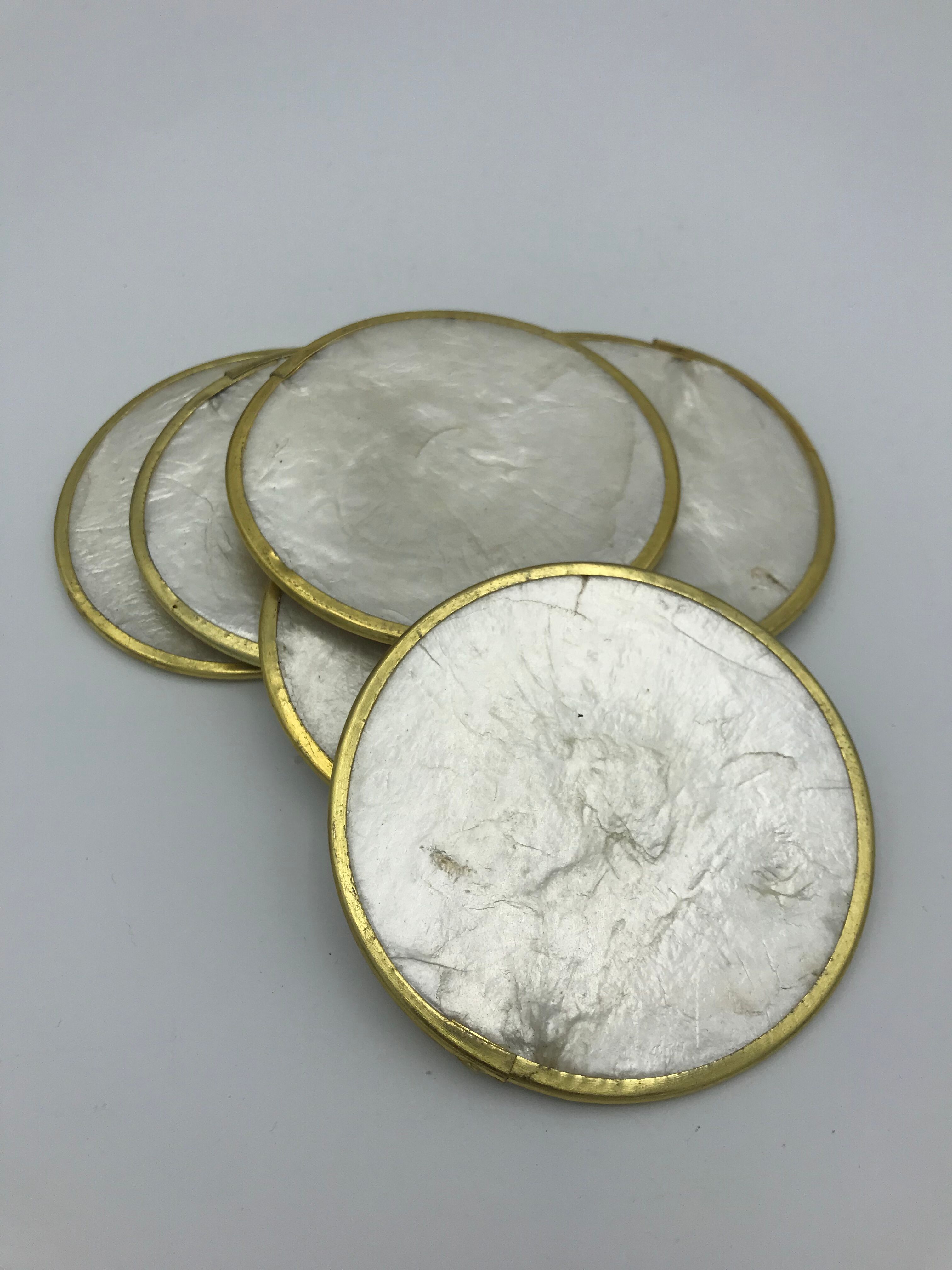 Set of 6 coasters in mother-of-pearl and brass